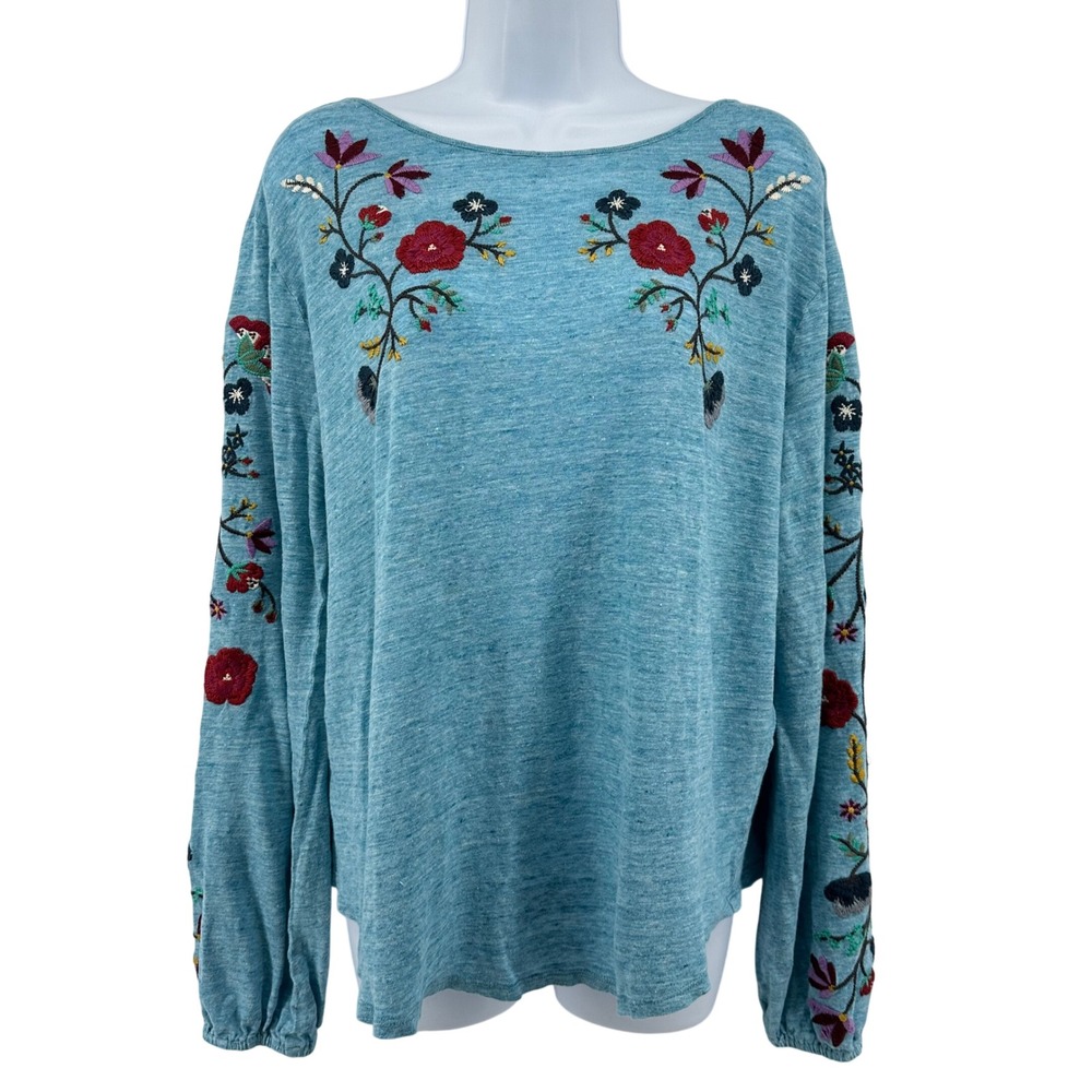 Sundance Embroidered Linen Top Boho Cottage Peasant Breathable ResortWomens XL